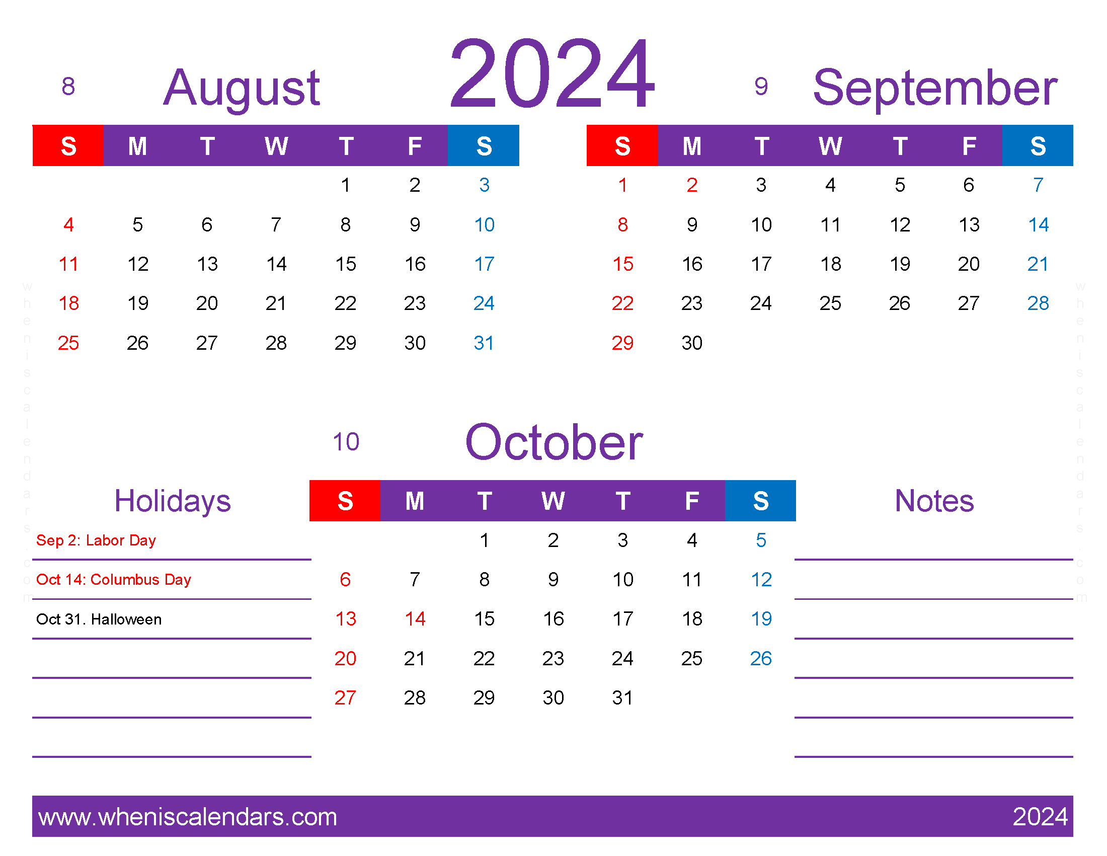 Download August through October 2024 Calendar ASO415