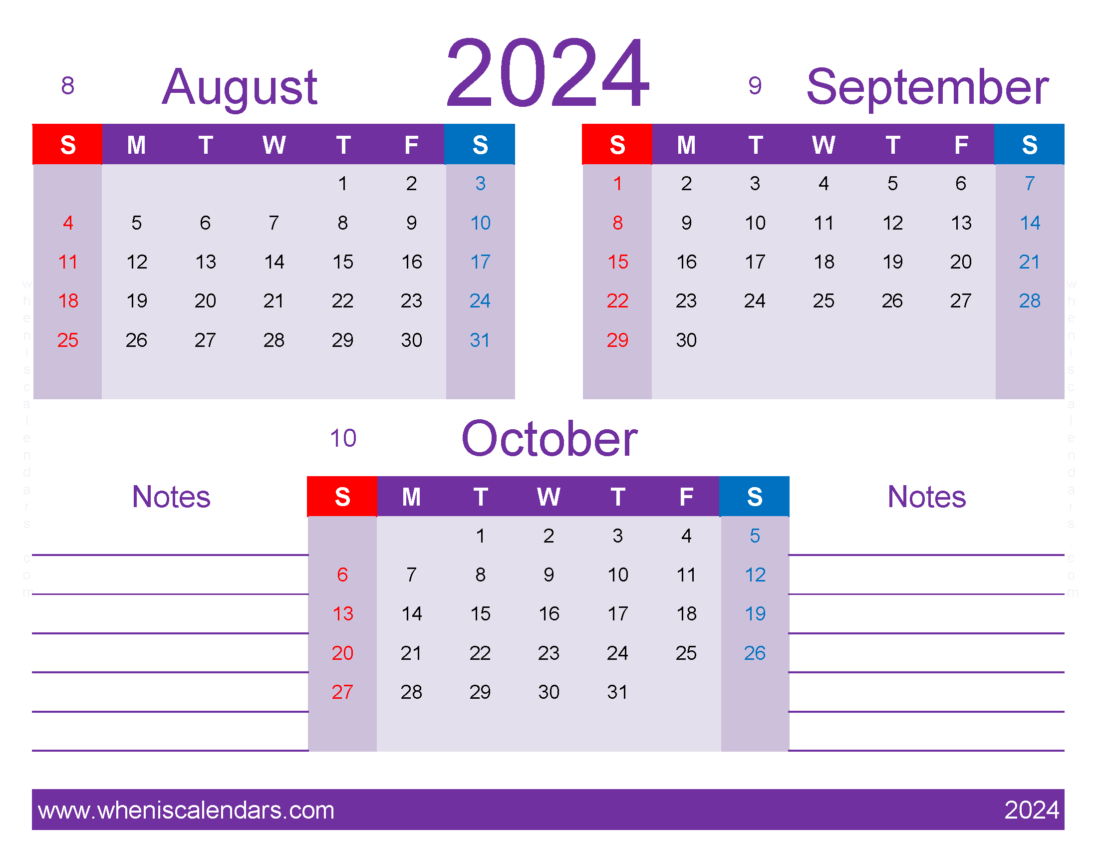 Download Calendar August to October 2024 free ASO436