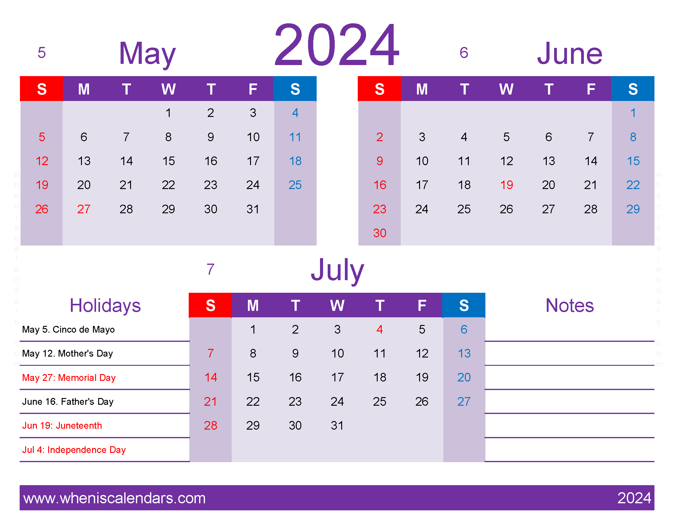 Download free printable Calendar May June July 2024 MJJ416