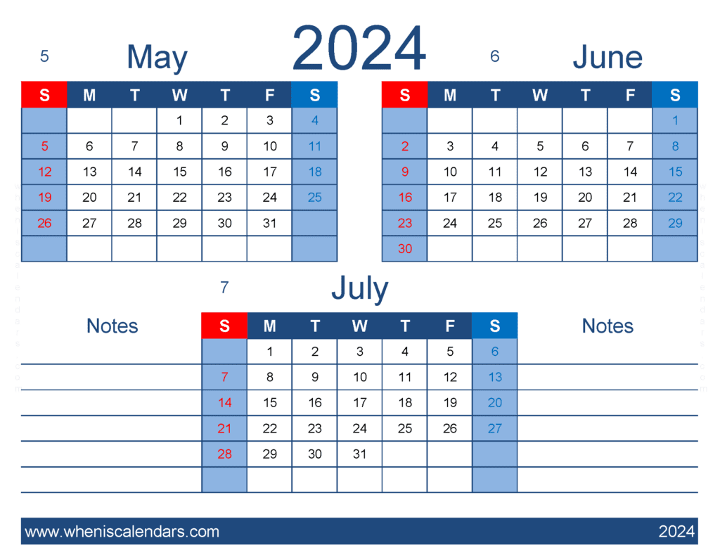 Download printable Calendar May June July 2024 MJJ438