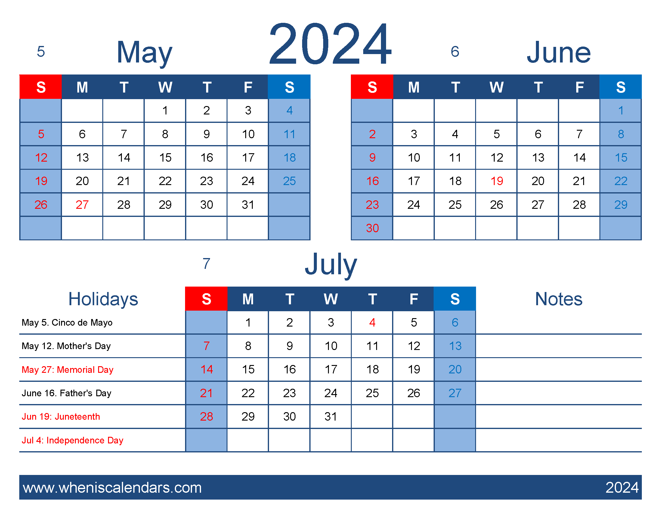 Download Calendar for May June and July 2024 MJJ418