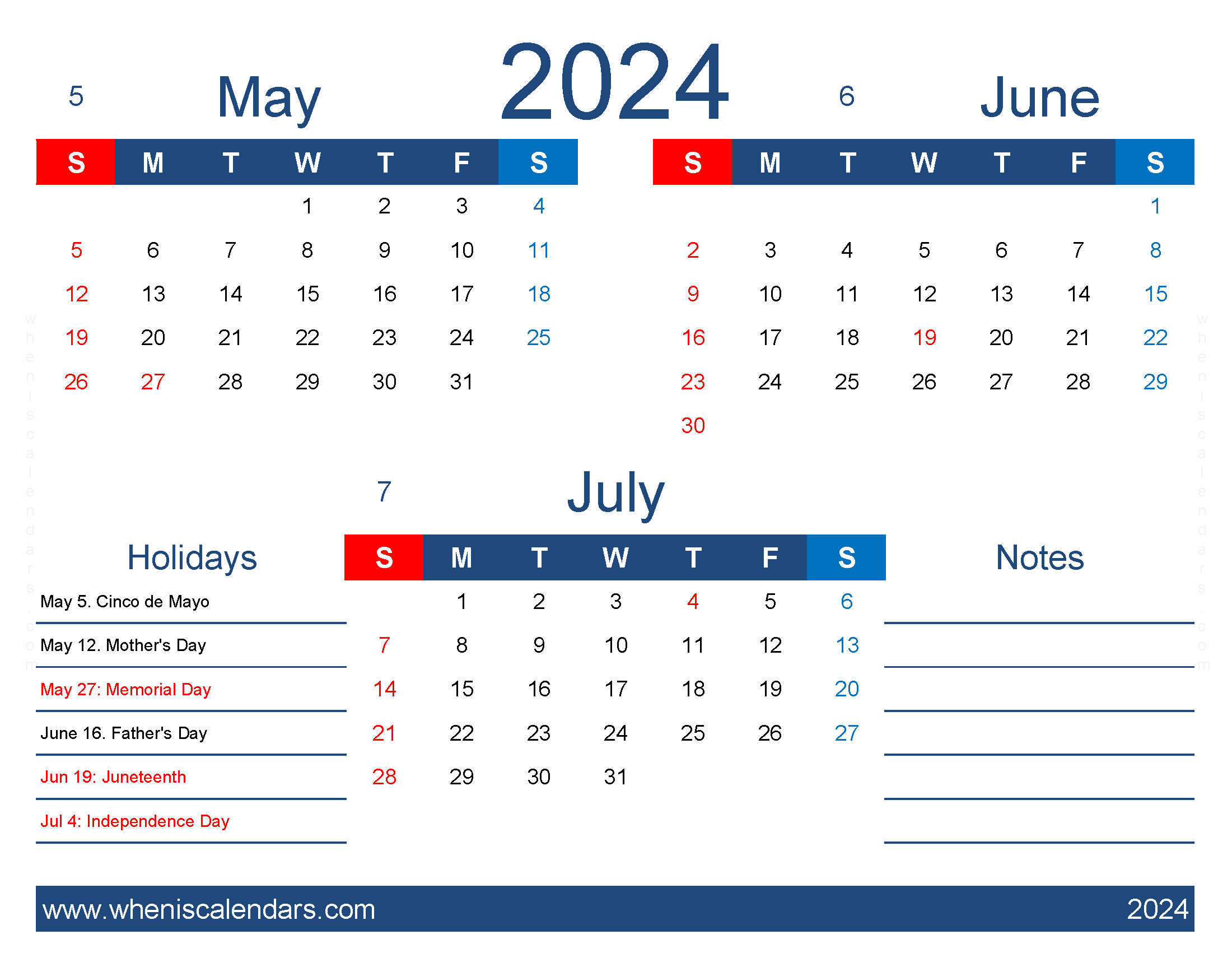 Download Calendar May to July 2024 MJJ419