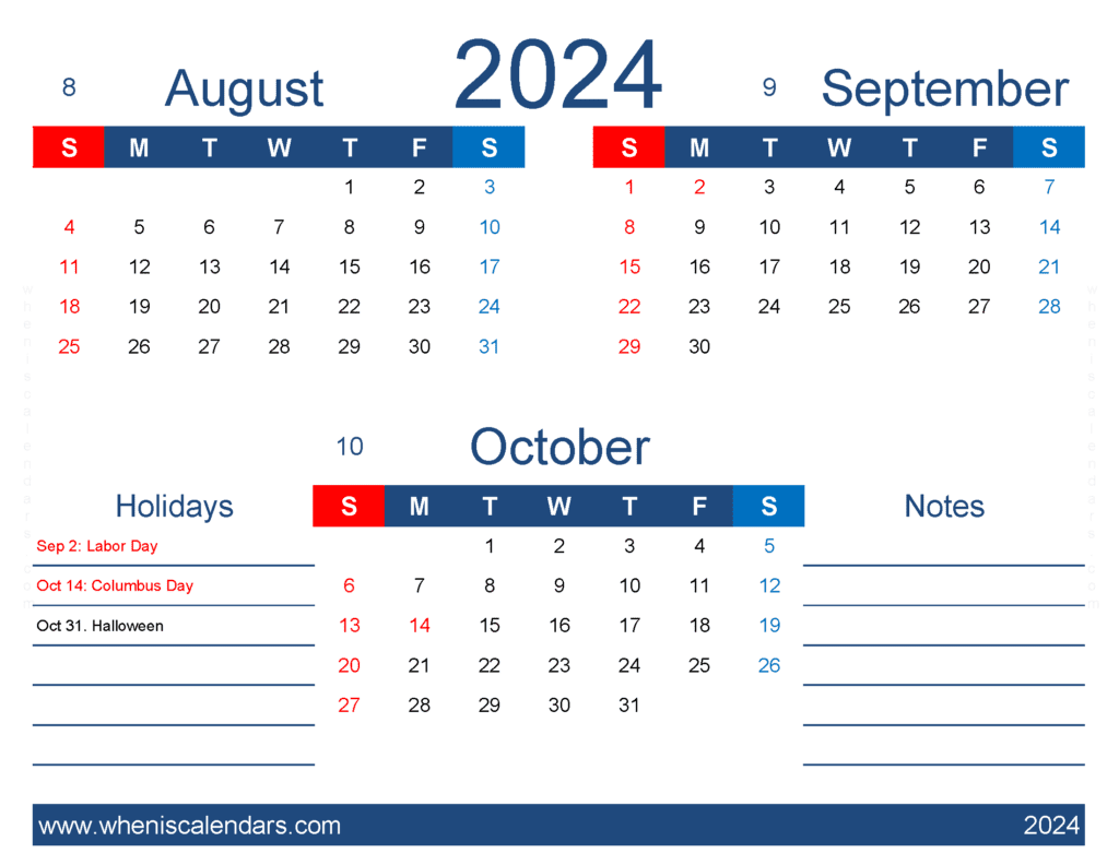 Download Calendar August to October 2024 ASO419