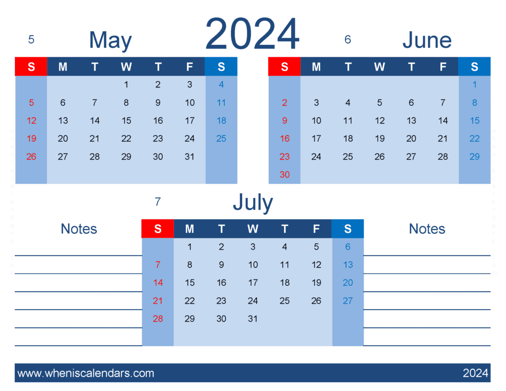 Download free May June July 2024 Calendar MJJ440
