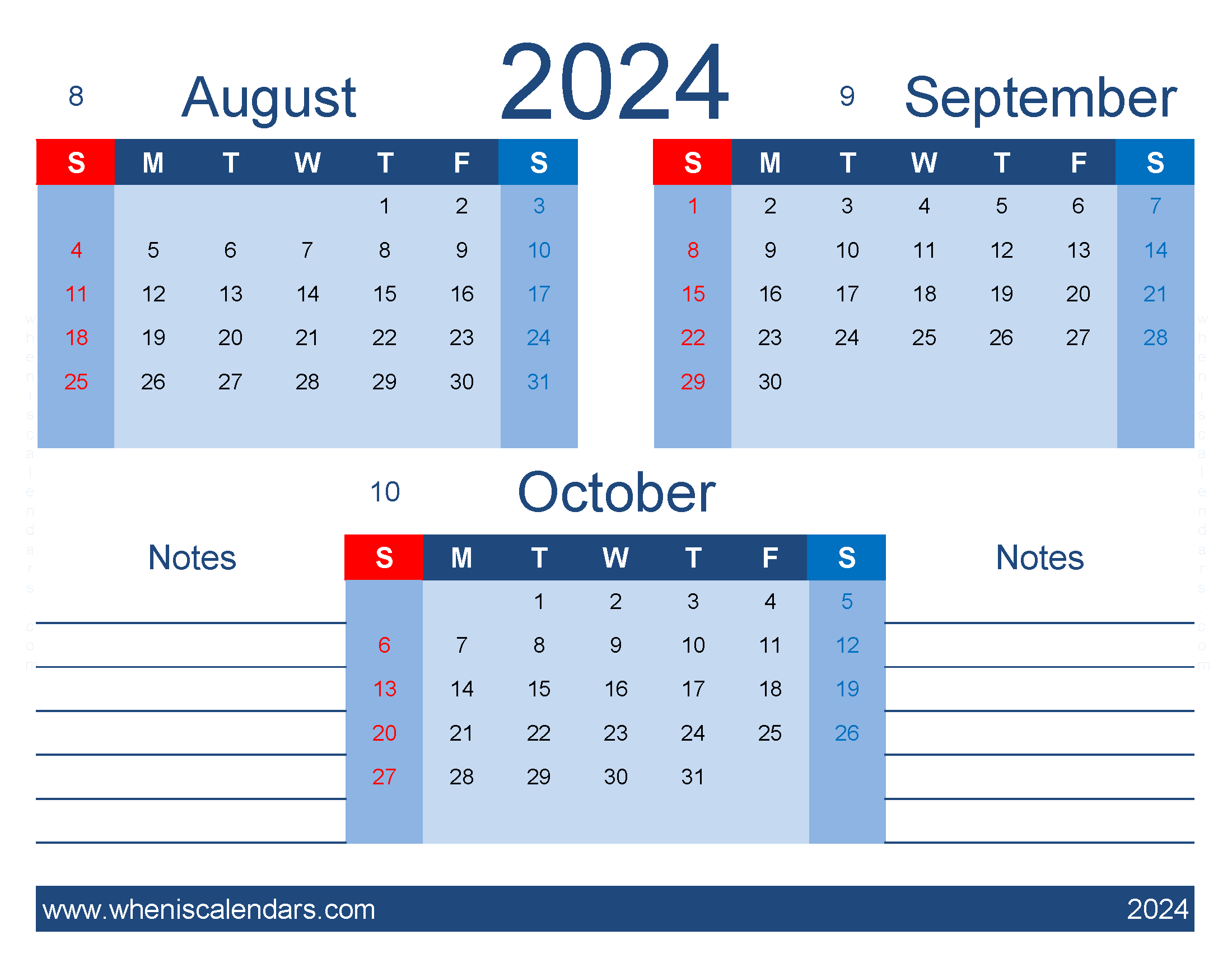 Download free August September October 2024 Calendar ASO440