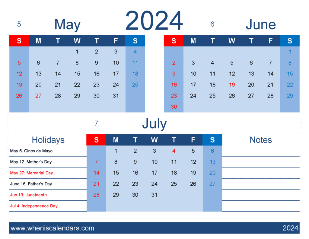 Download Calendar May June July MJJ420