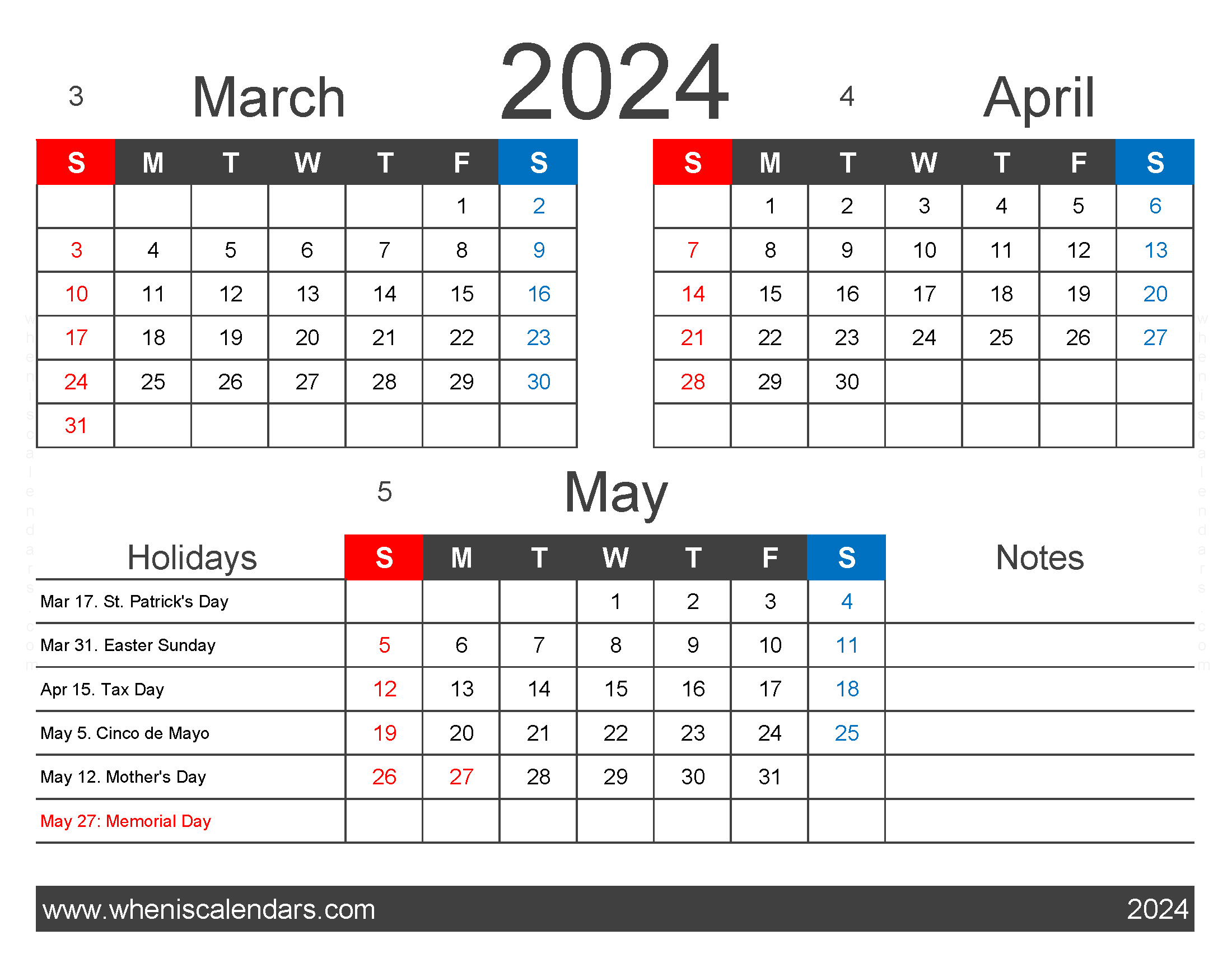 Download Mar Apr May 2024 calendar MAM401