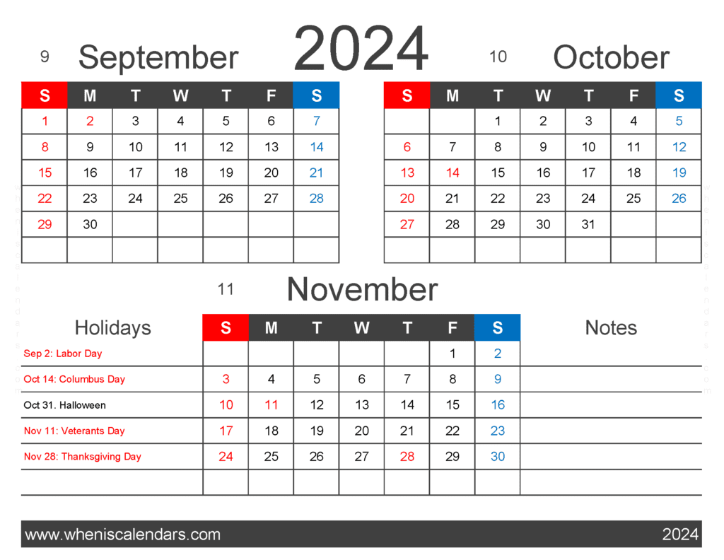 Download Sept Oct Nov 2024 Calendar SON401