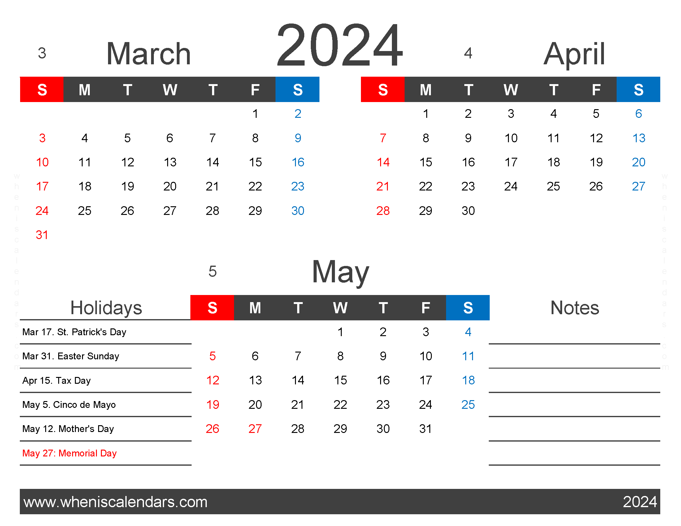 Download March April May 2024 calendar MAM403