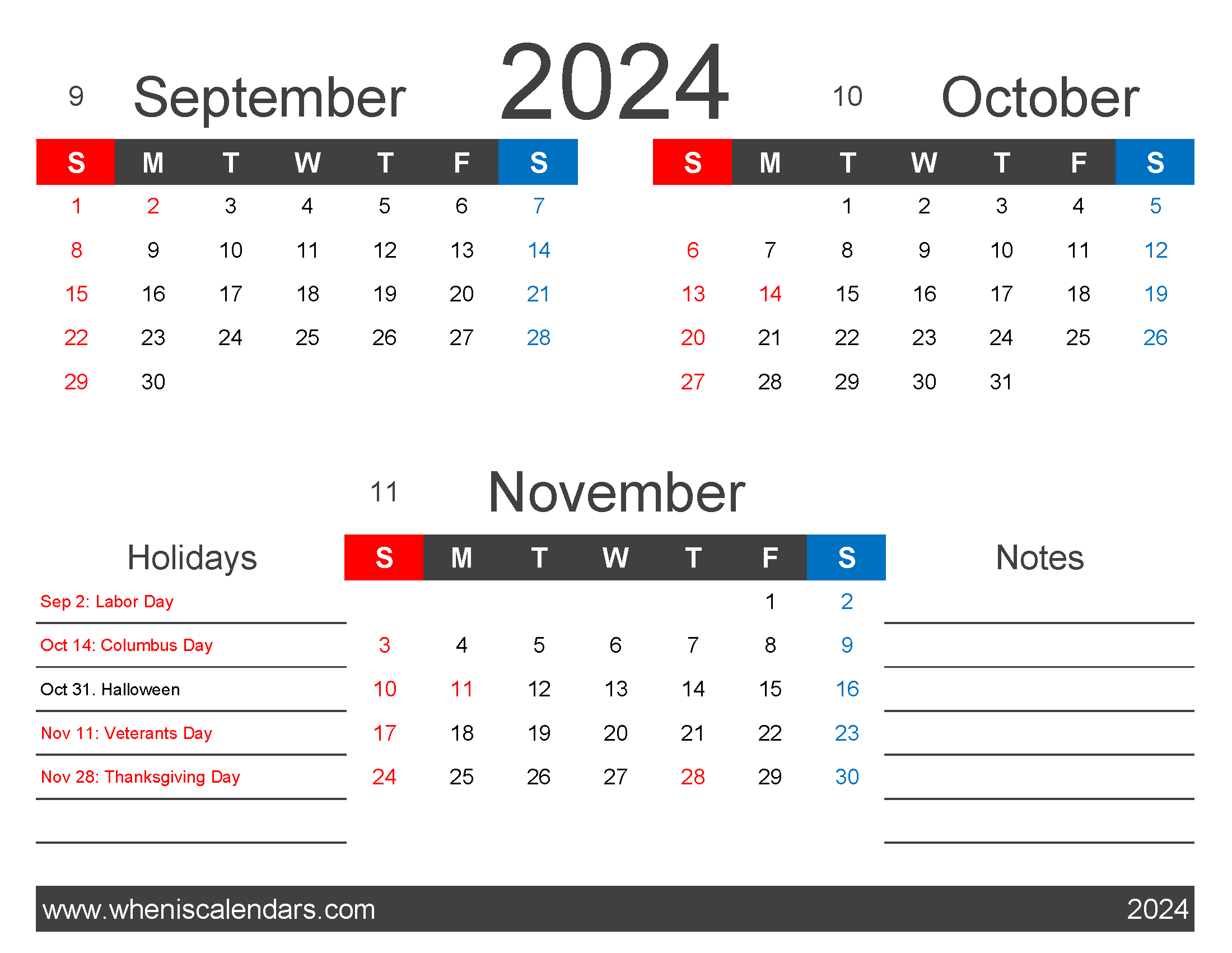 Download September October November 2024 Calendar SON403