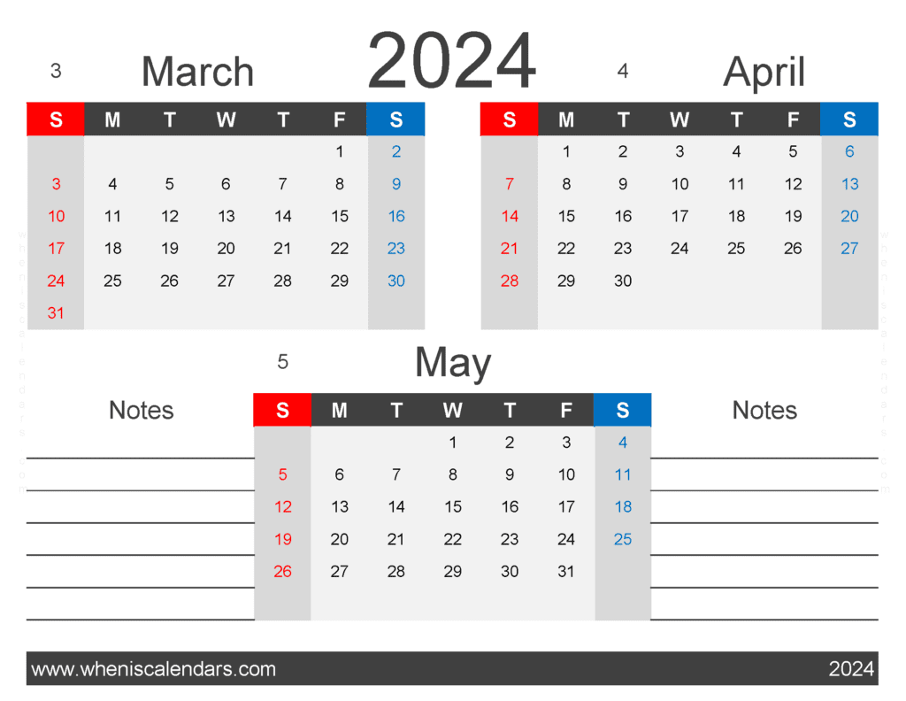 Download 2024 calendar Mar Apr May MAM424