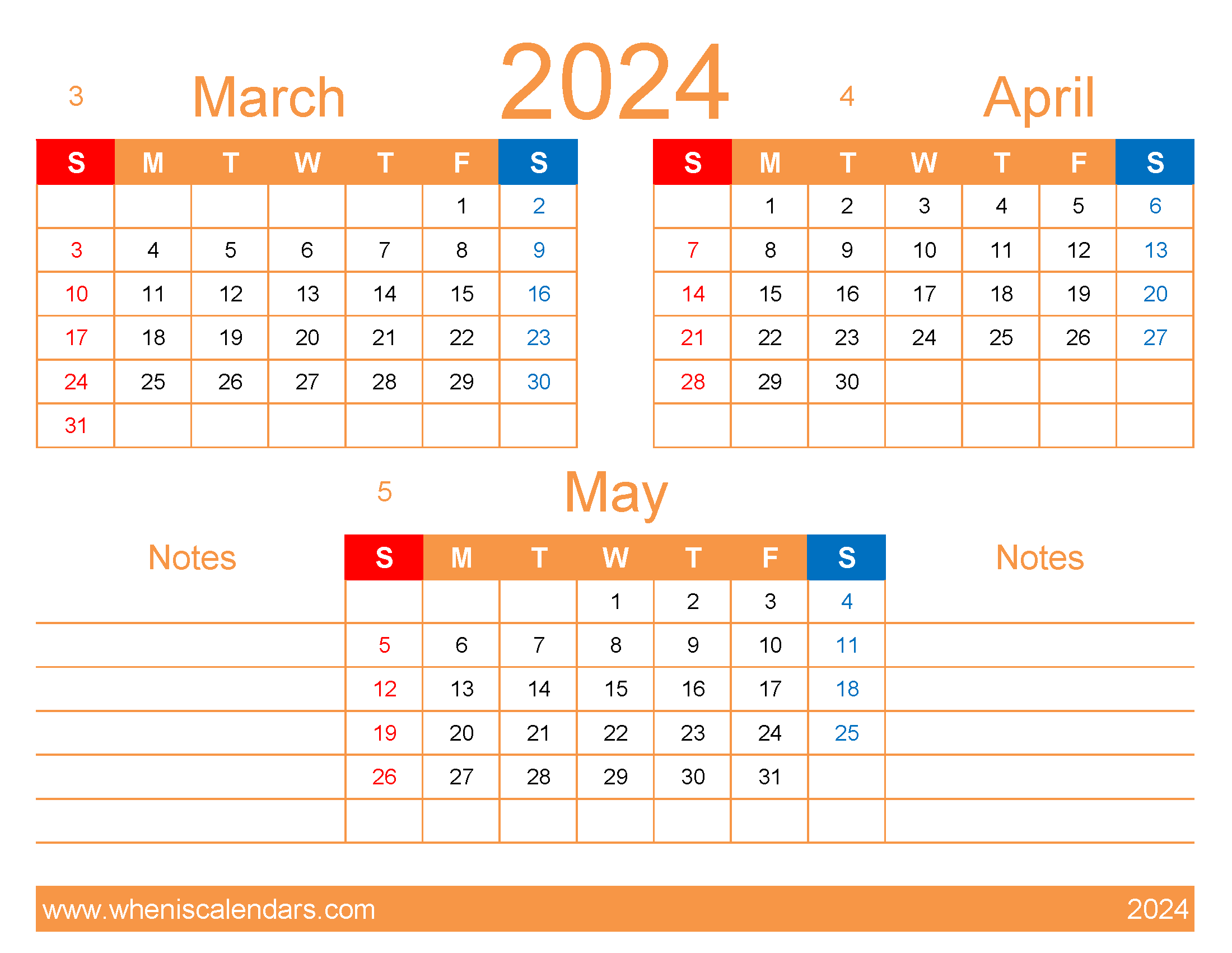 Download March to May calendar MAM425