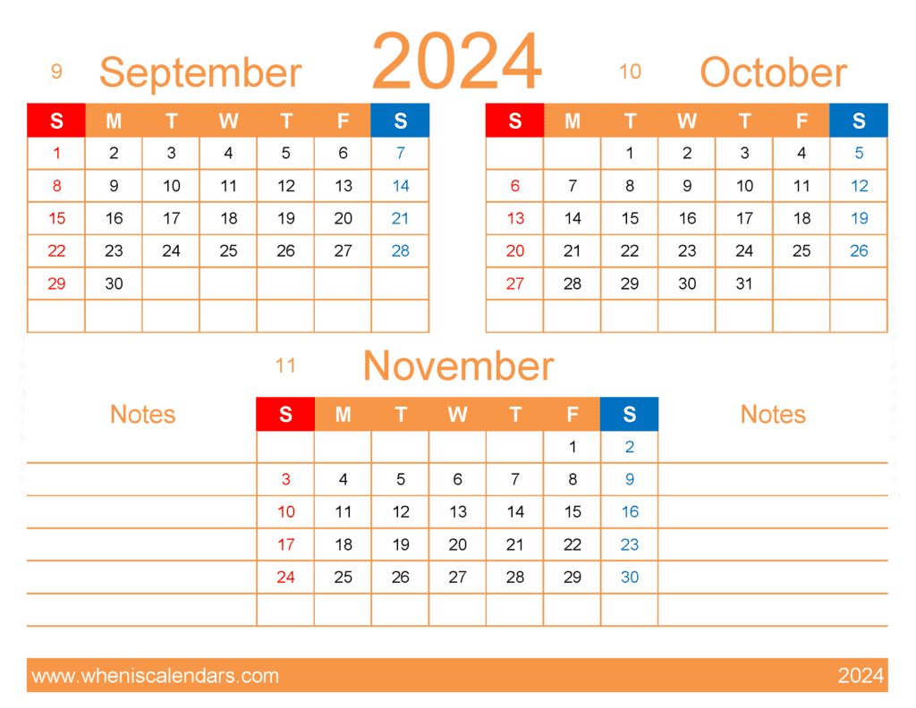 Download September to November Calendar SON425