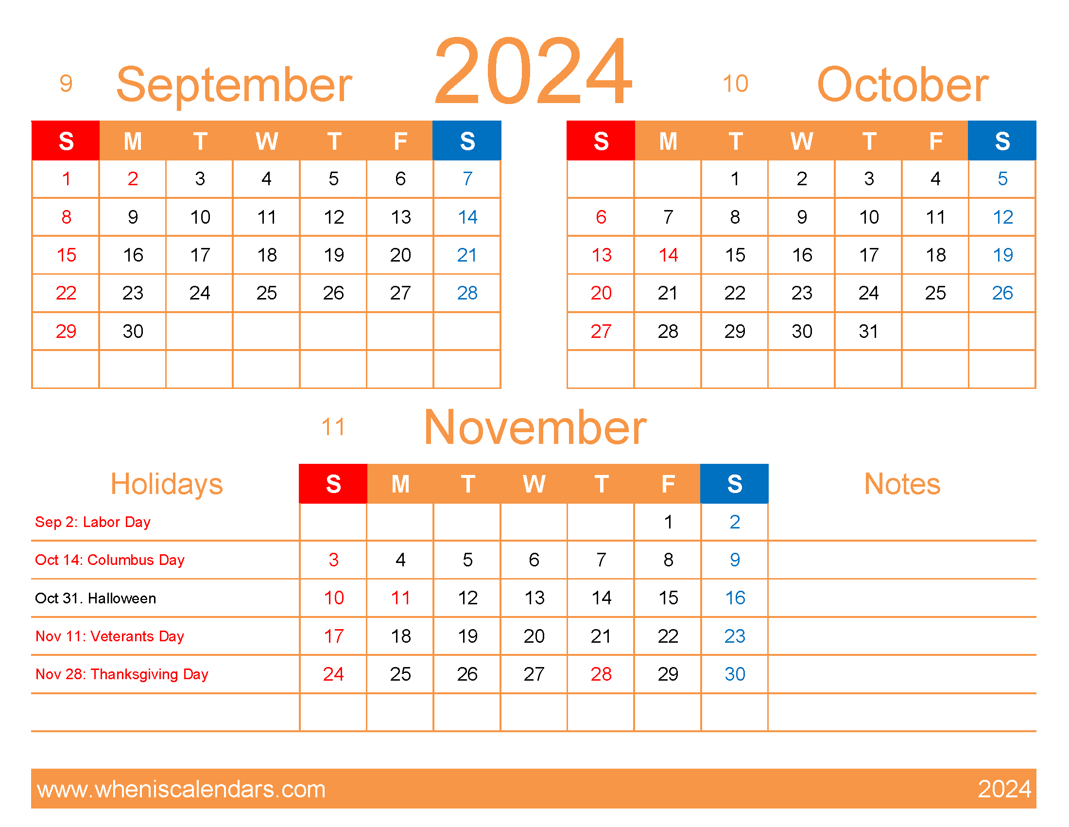 Download 2024 September October November Calendar SON405