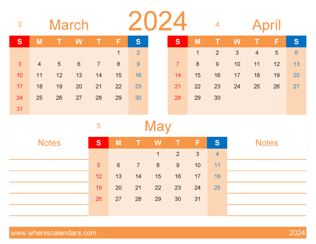 Download March May calendar 2024 MAM428