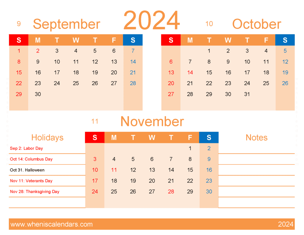Download September October November Calendar 2024 SON408