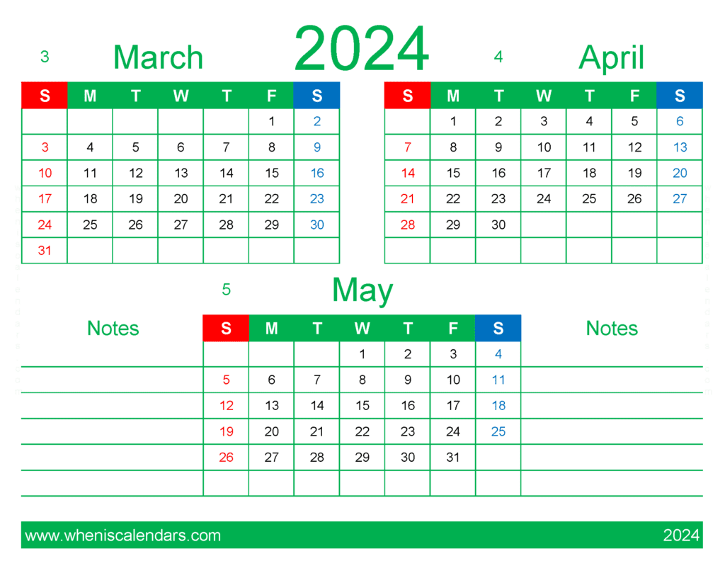 Download March and April and May 2024 calendar MAM429