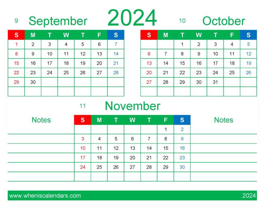 Download September and October and November 2024 Calendar SON429