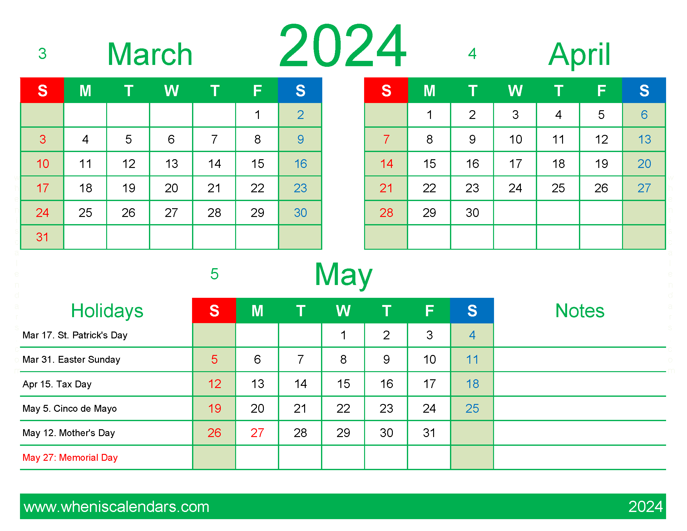 Download 2024 calendar March April May MAM410
