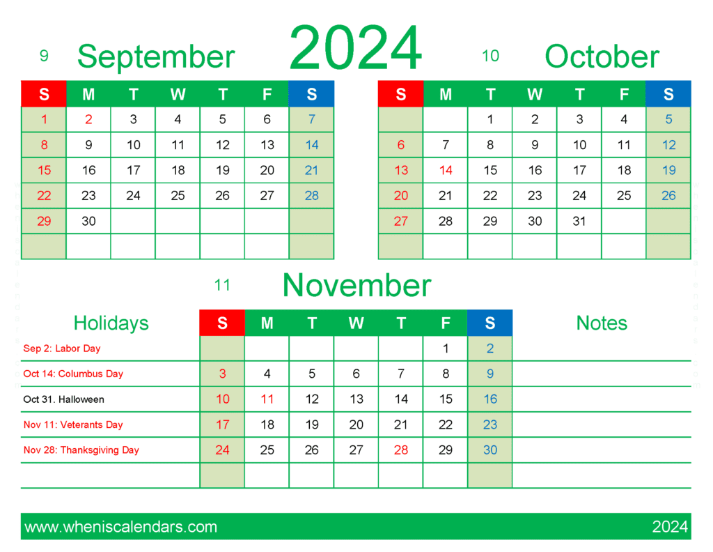 Download 2024 Calendar September October November SON410