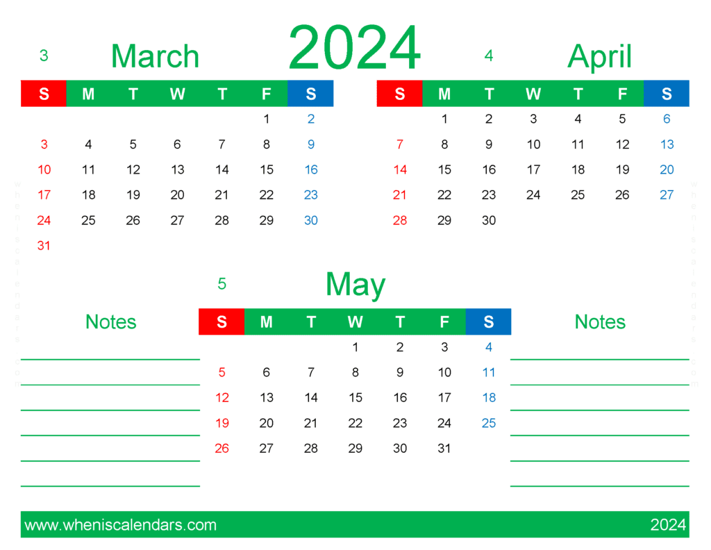 Download calendar for Mar Apr May 2024 MAM431