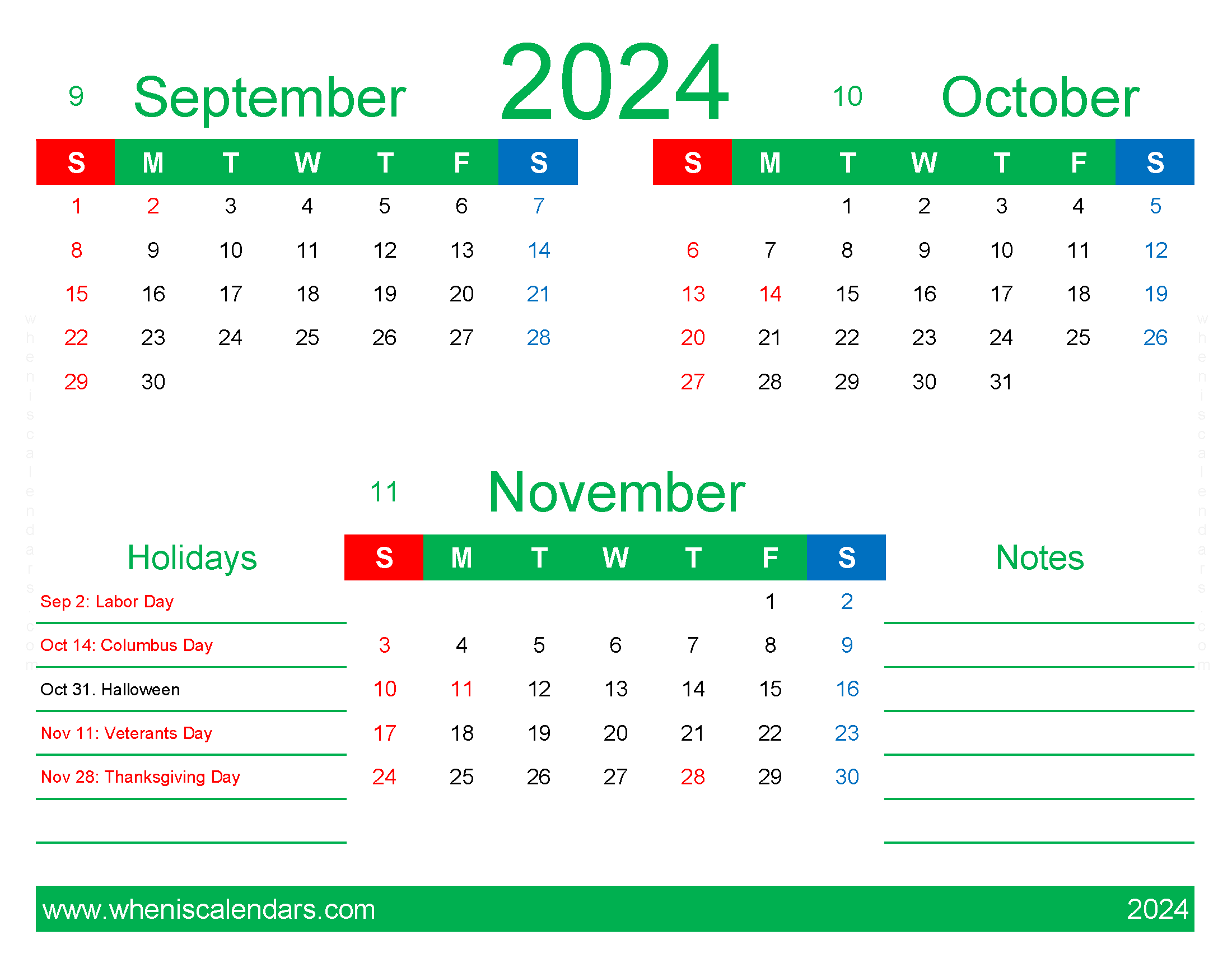 Download Calendar 2024 September October November SON411