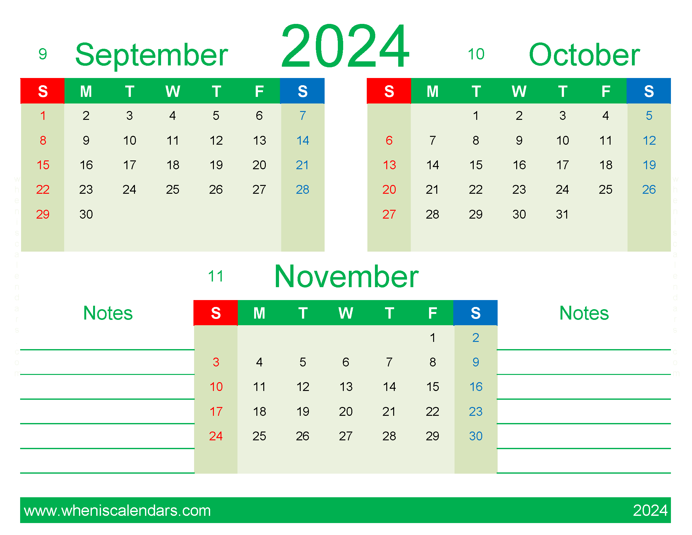 Download Sept Oct and November 2024 Calendar SON432