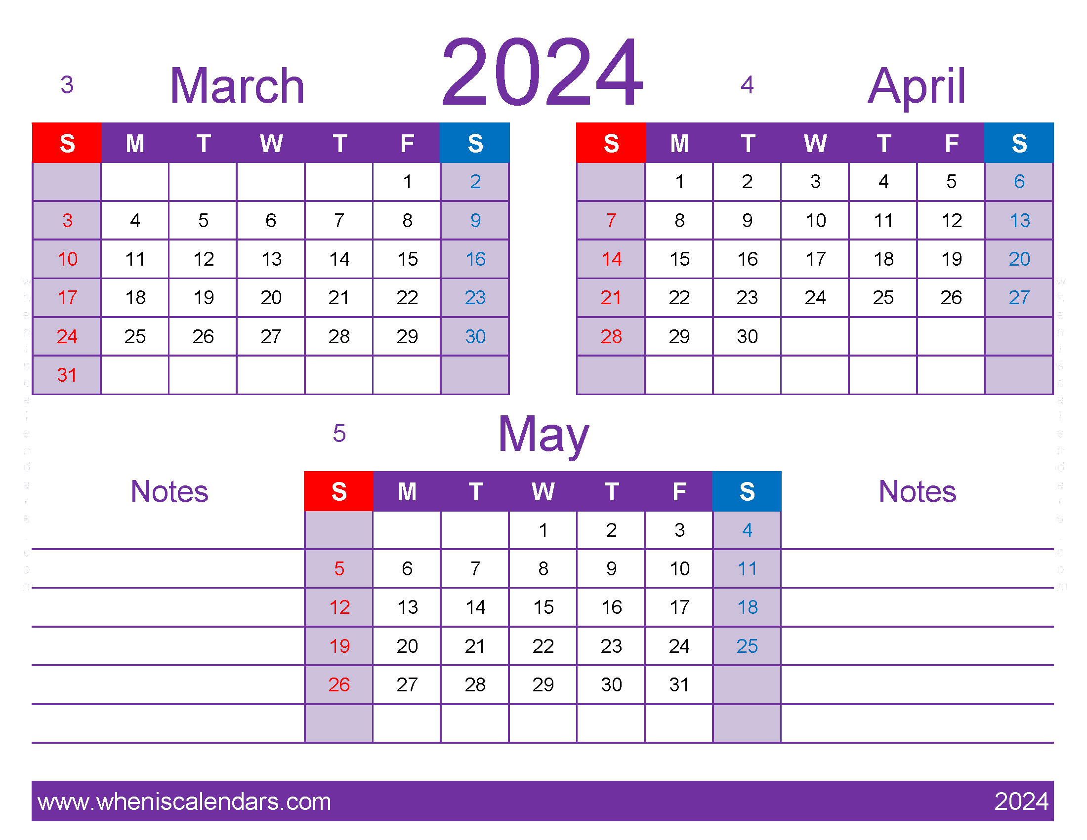 Download March through May calendar 2024 MAM434