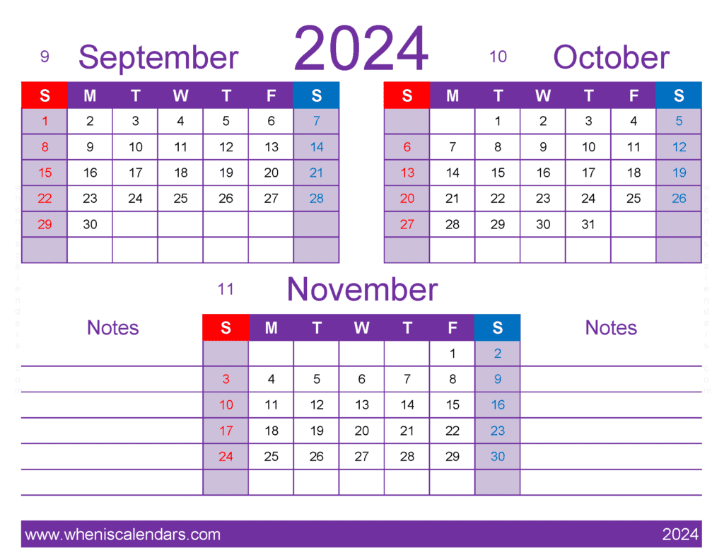Download September through November Calendar 2024 SON434