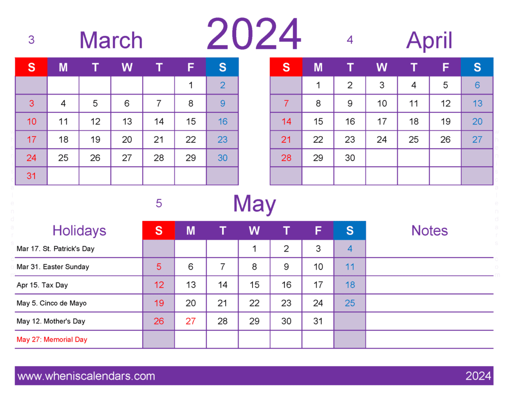 Download Mar Apr May calendar 2024 MAM414