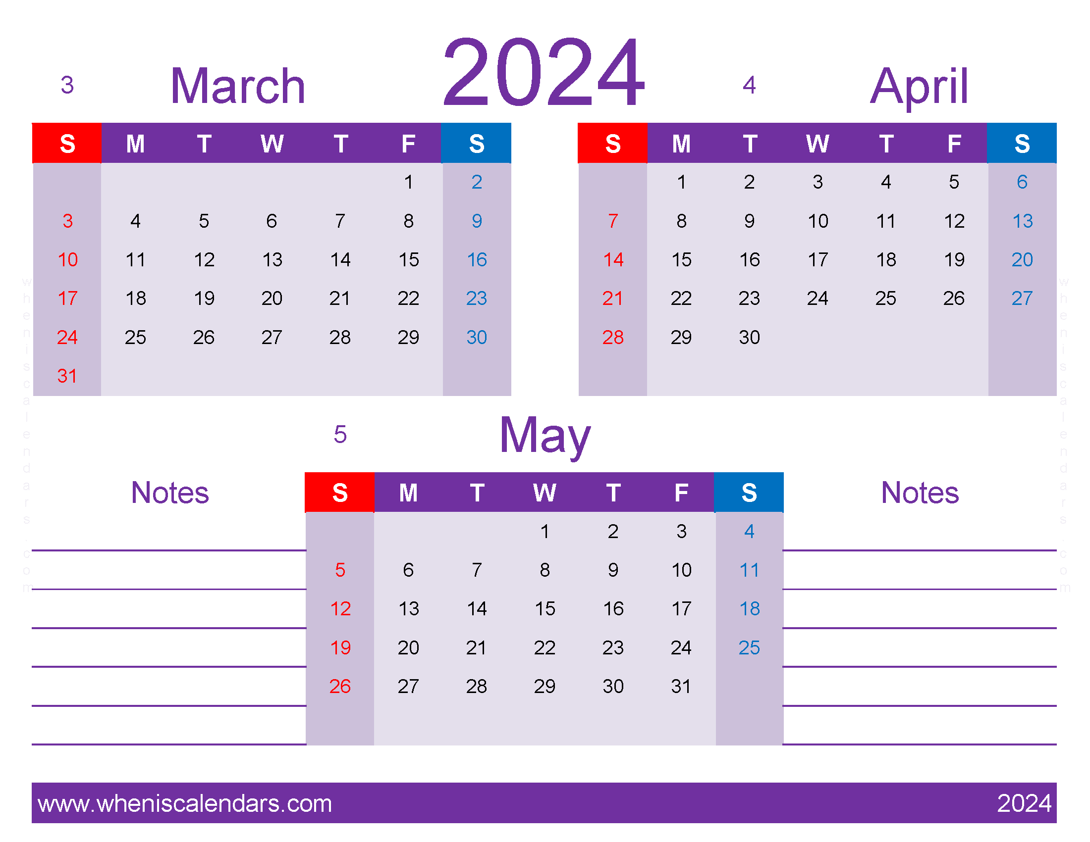 Download calendar March to May 2024 free MAM436