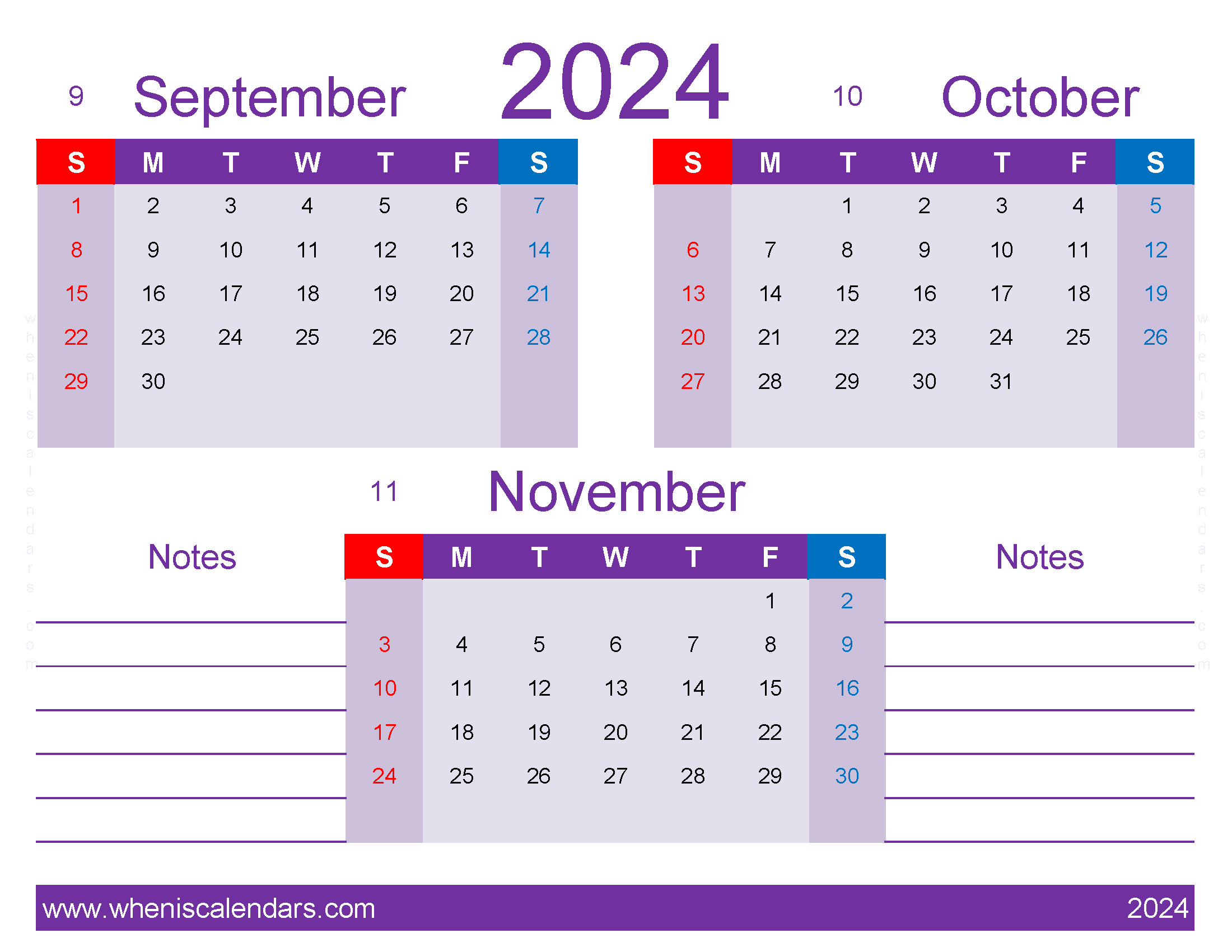 Download Calendar September to November 2024 free SON436