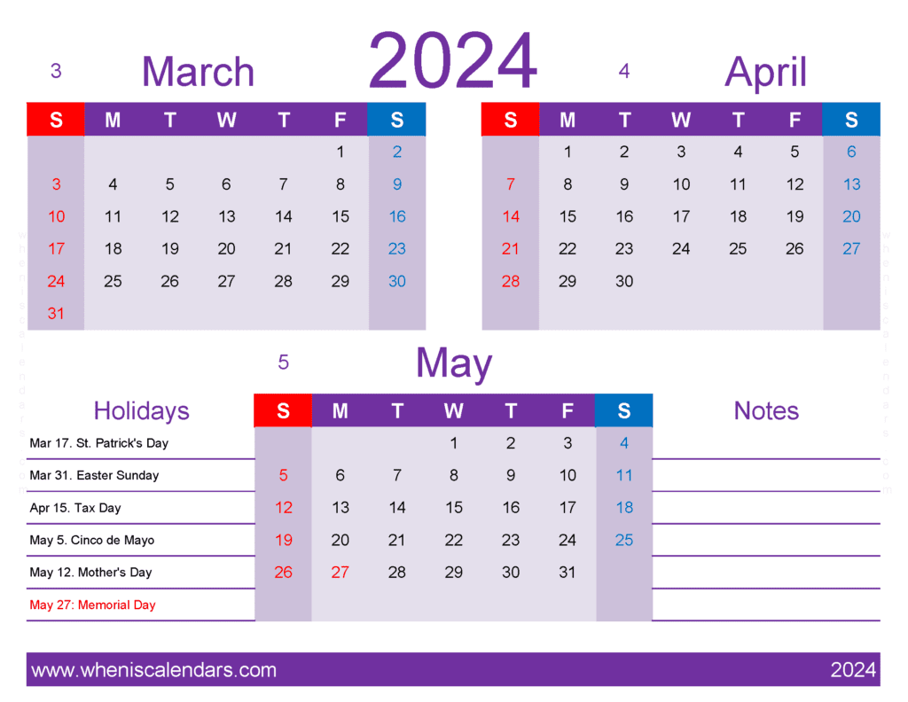 Download free printable calendar March April May 2024 MAM416
