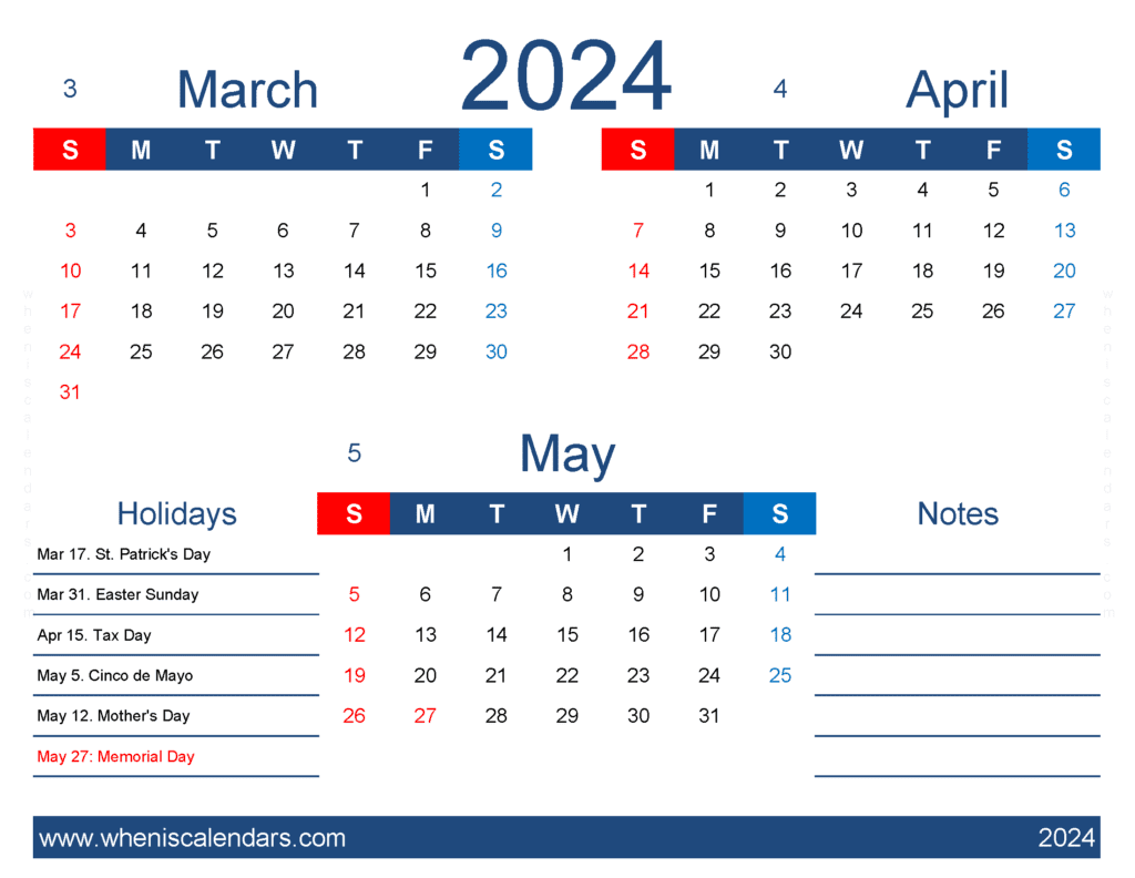 Download calendar March to May 2024 MAM419
