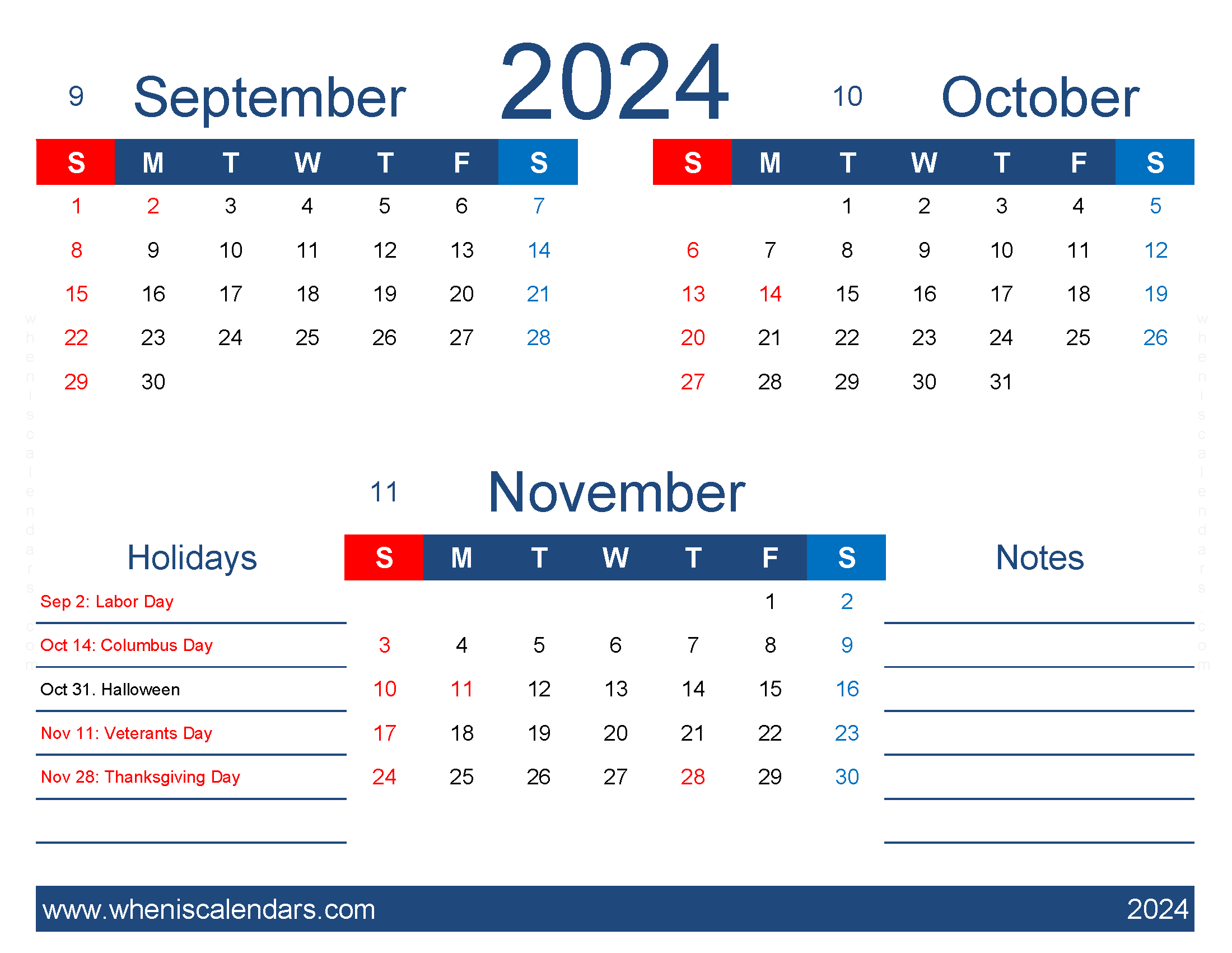 Download Calendar September to November 2024 SON419