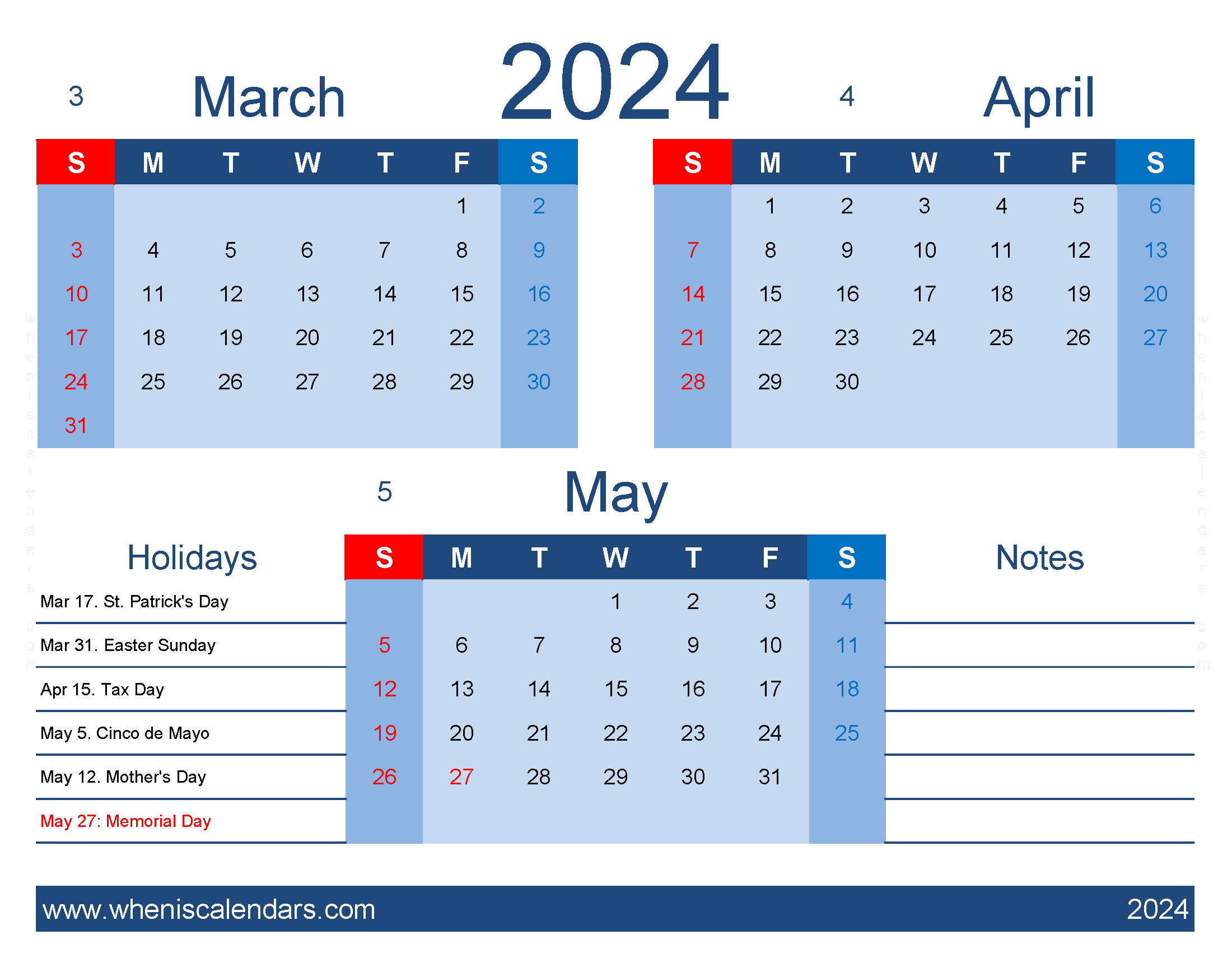 Download calendar March April May MAM420