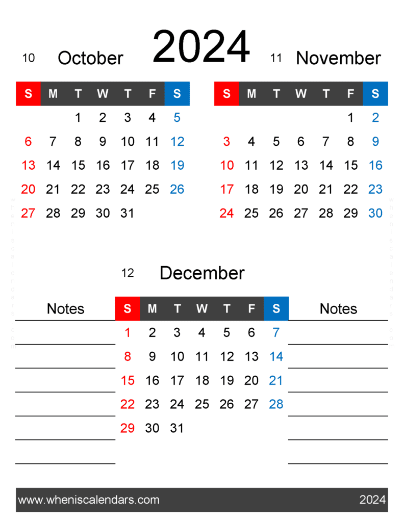 Download calendar 2024 Oct Nov Dec OND463
