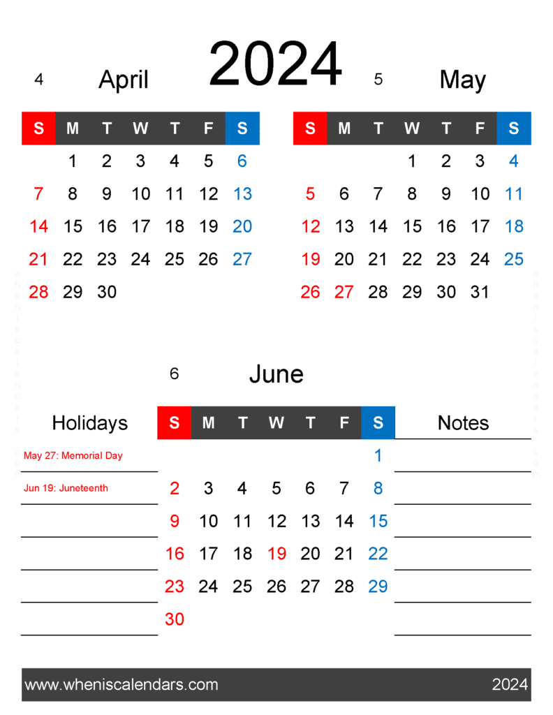 Download April May June 2024 Calendar AMJ443