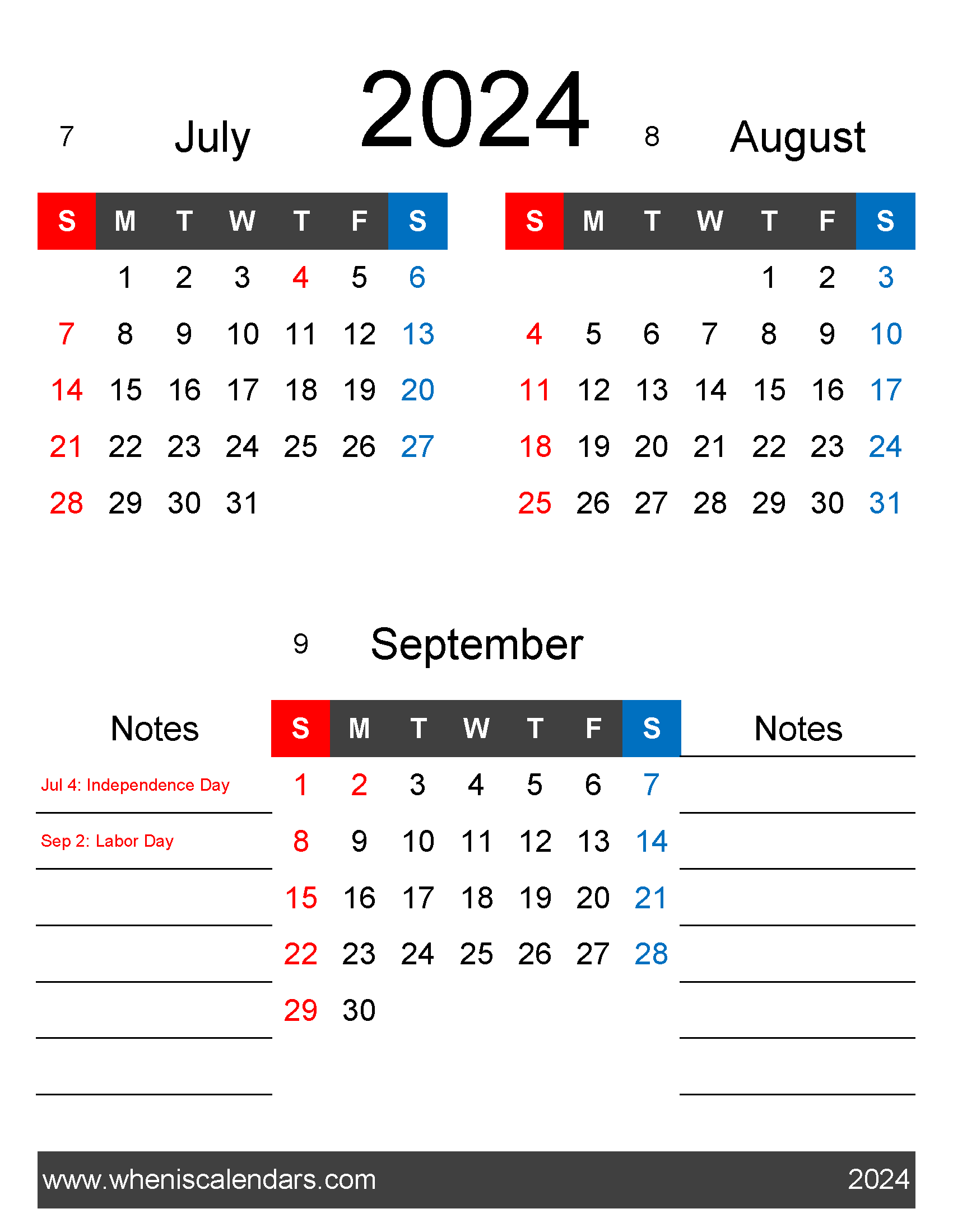 Download July August September 2024 calendar JAS443