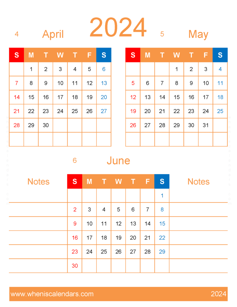 Download April to June Calendar AMJ465