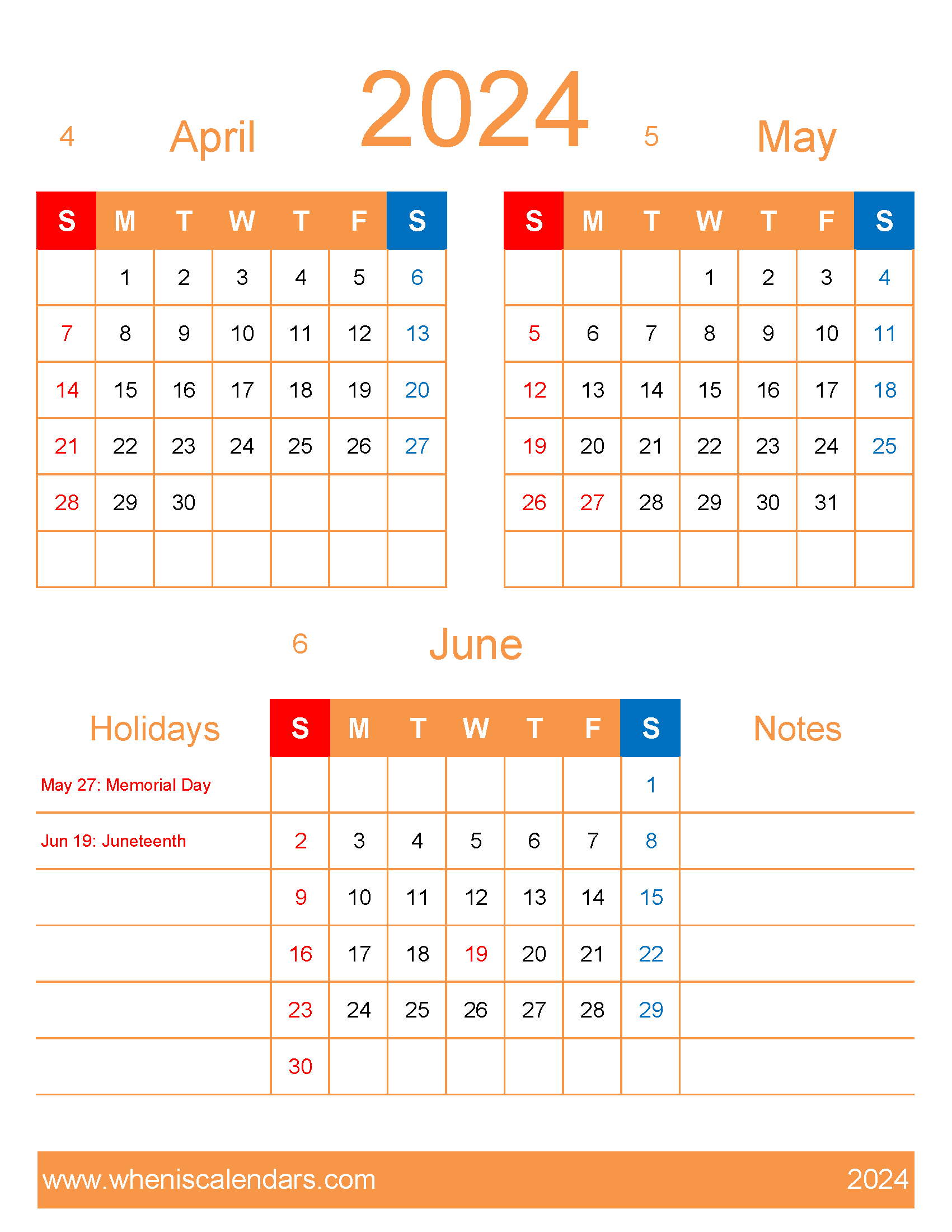 Download 2024 April May June Calendar AMJ445