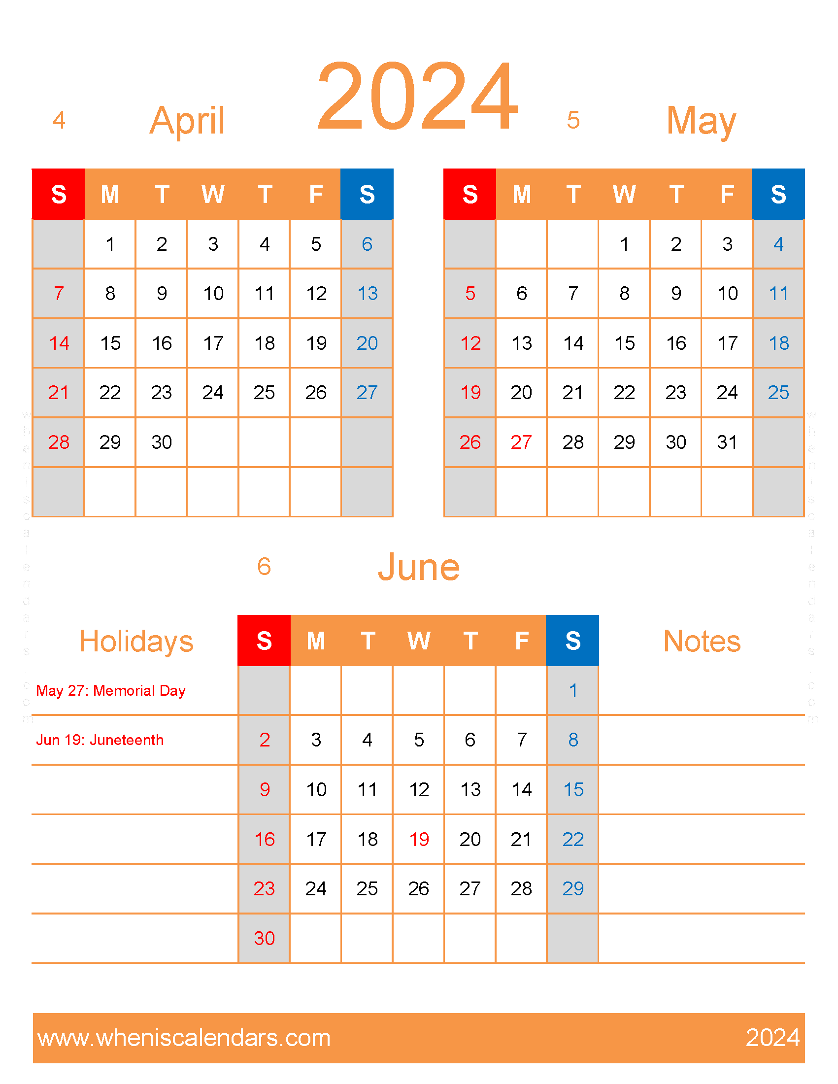 Download April to June 2024 Calendar AMJ446