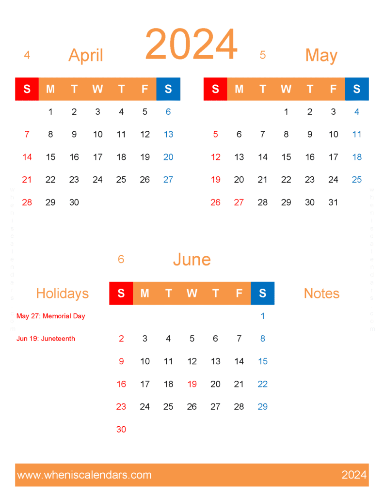 Download Apr May June 2024 Calendar AMJ447