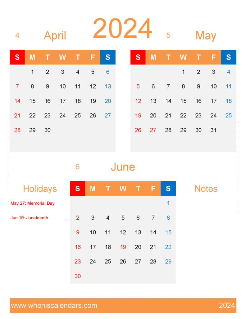 Download April May June Calendar 2024 AMJ448