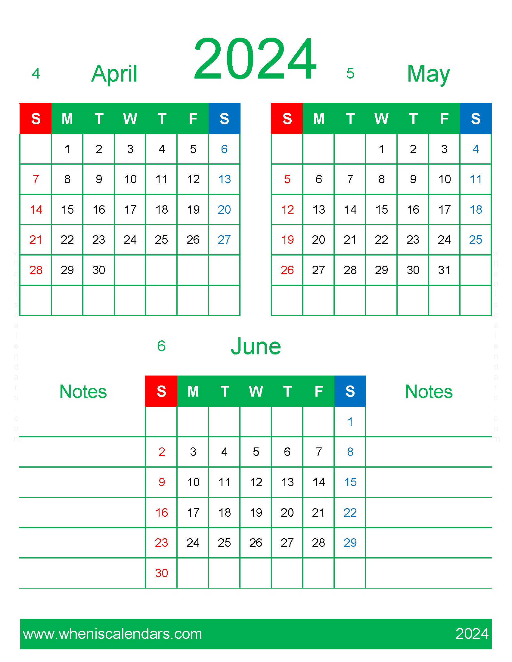Download April and May and June 2024 Calendar AMJ469