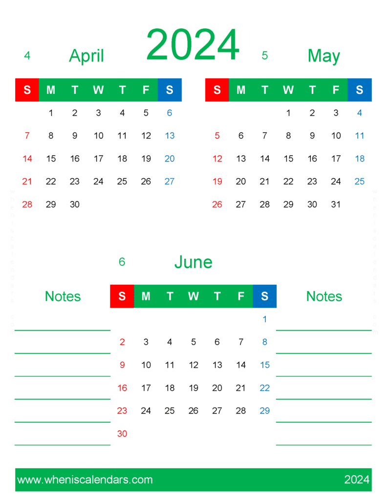 Download Calendar for Apr May June 2024 AMJ471