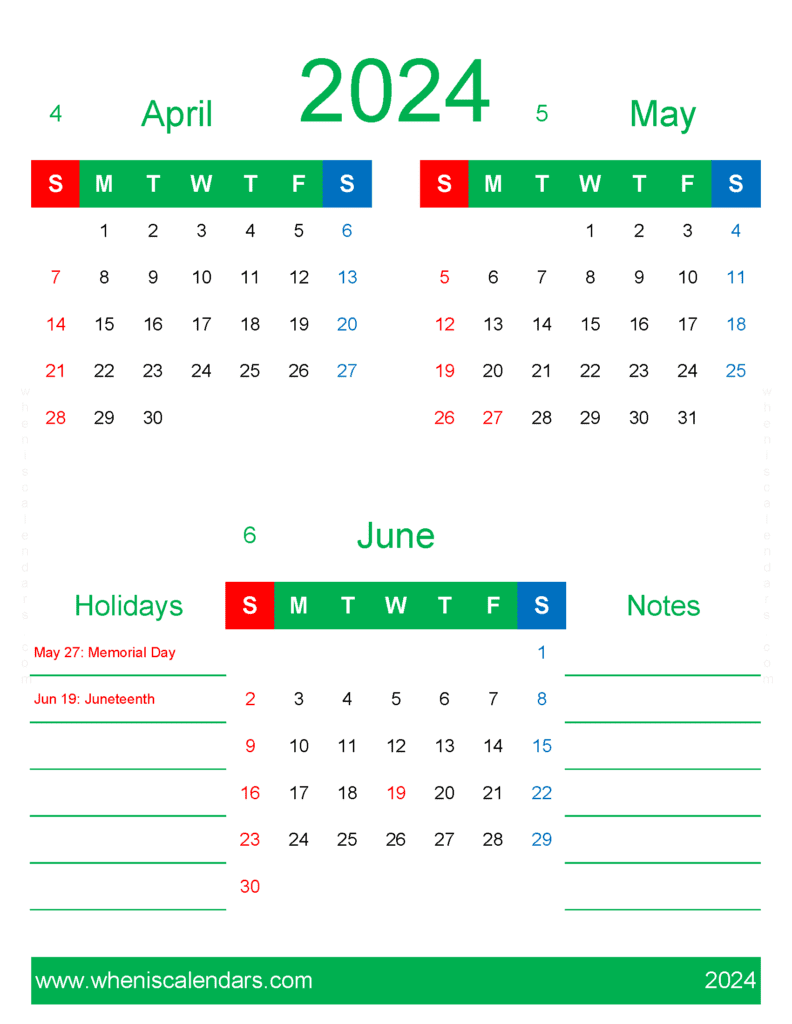 Download Calendar 2024 April May June AMJ451