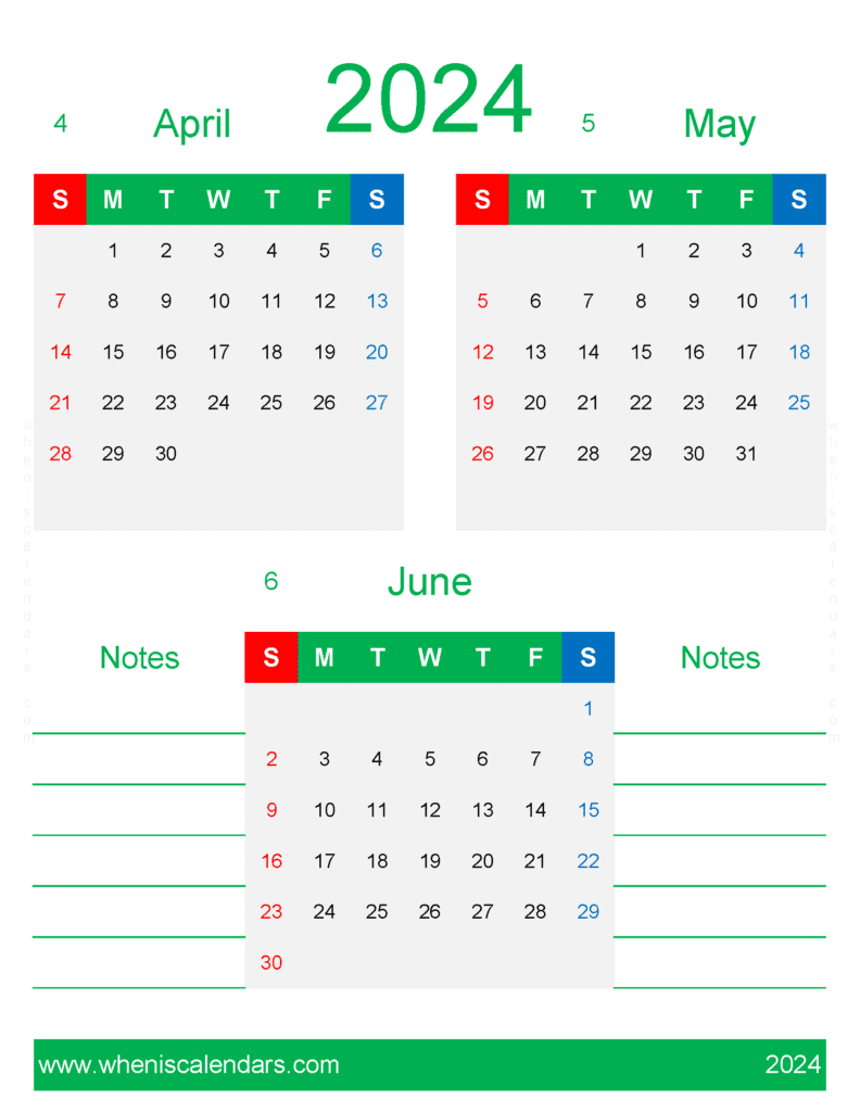 Download Apr May and June 2024 Calendar AMJ472