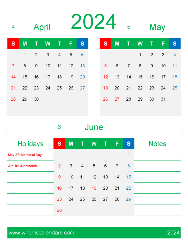 Download Calendar April May June 2024 AMJ452