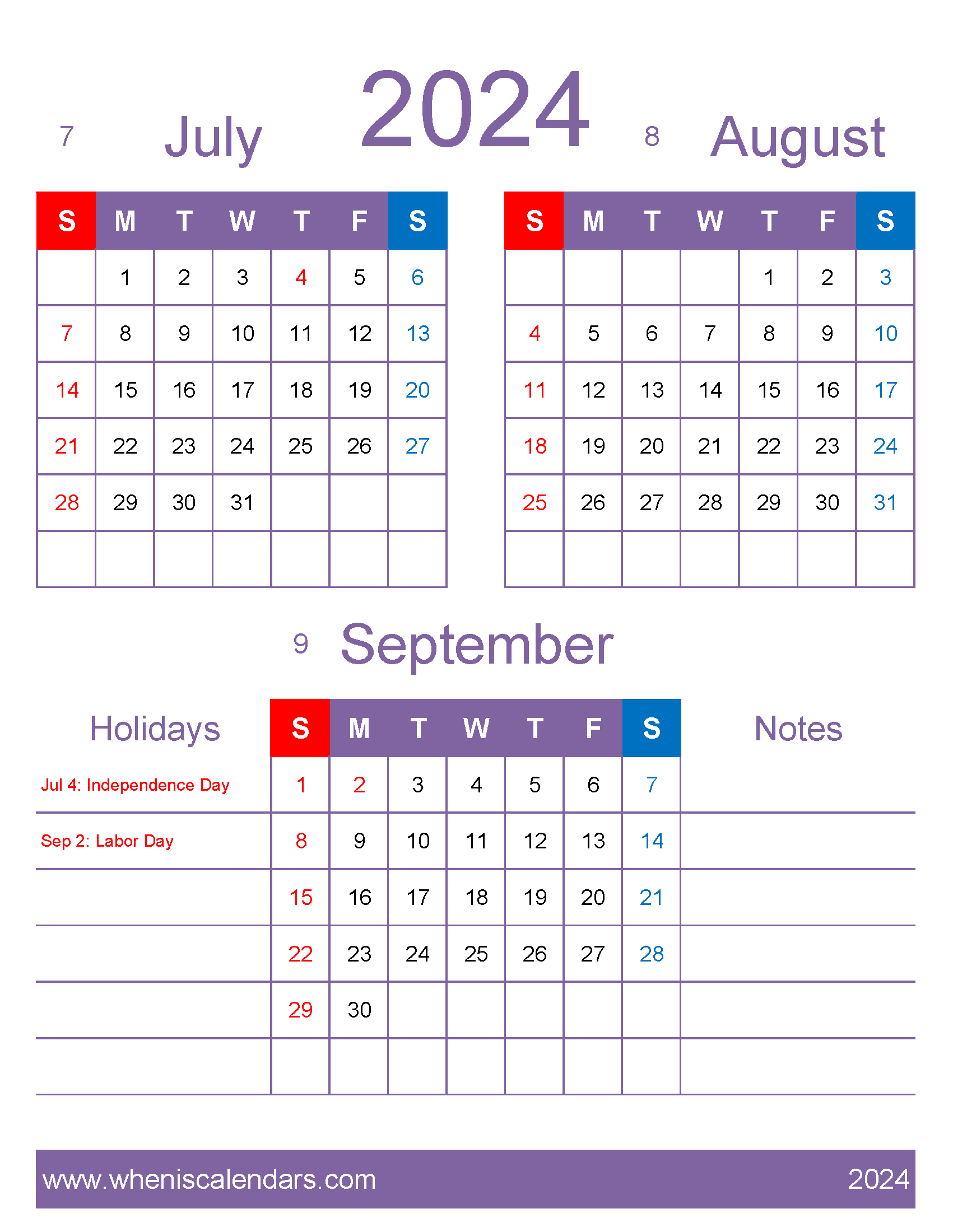 Download calendar Jul Aug September 2024 JAS453
